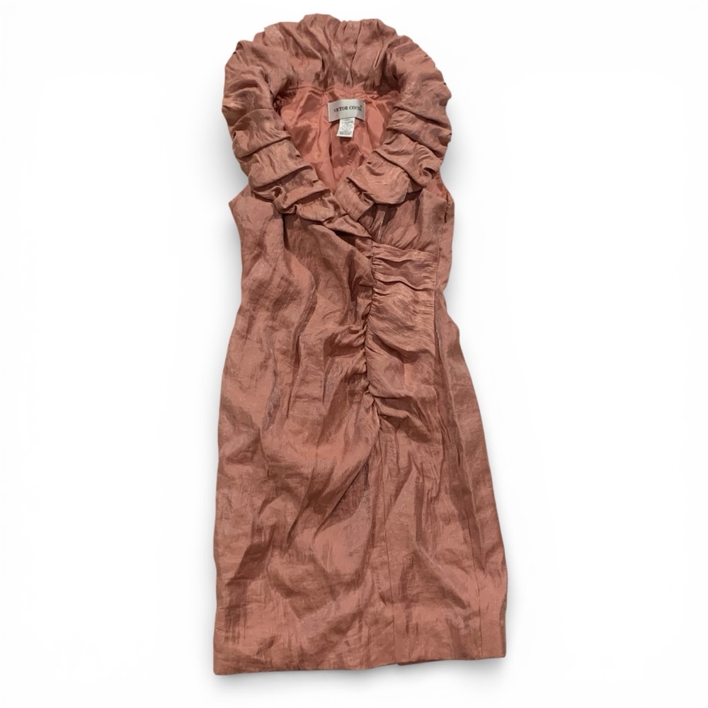 Victor Costa Ruffled Dress in Metallic Rayon